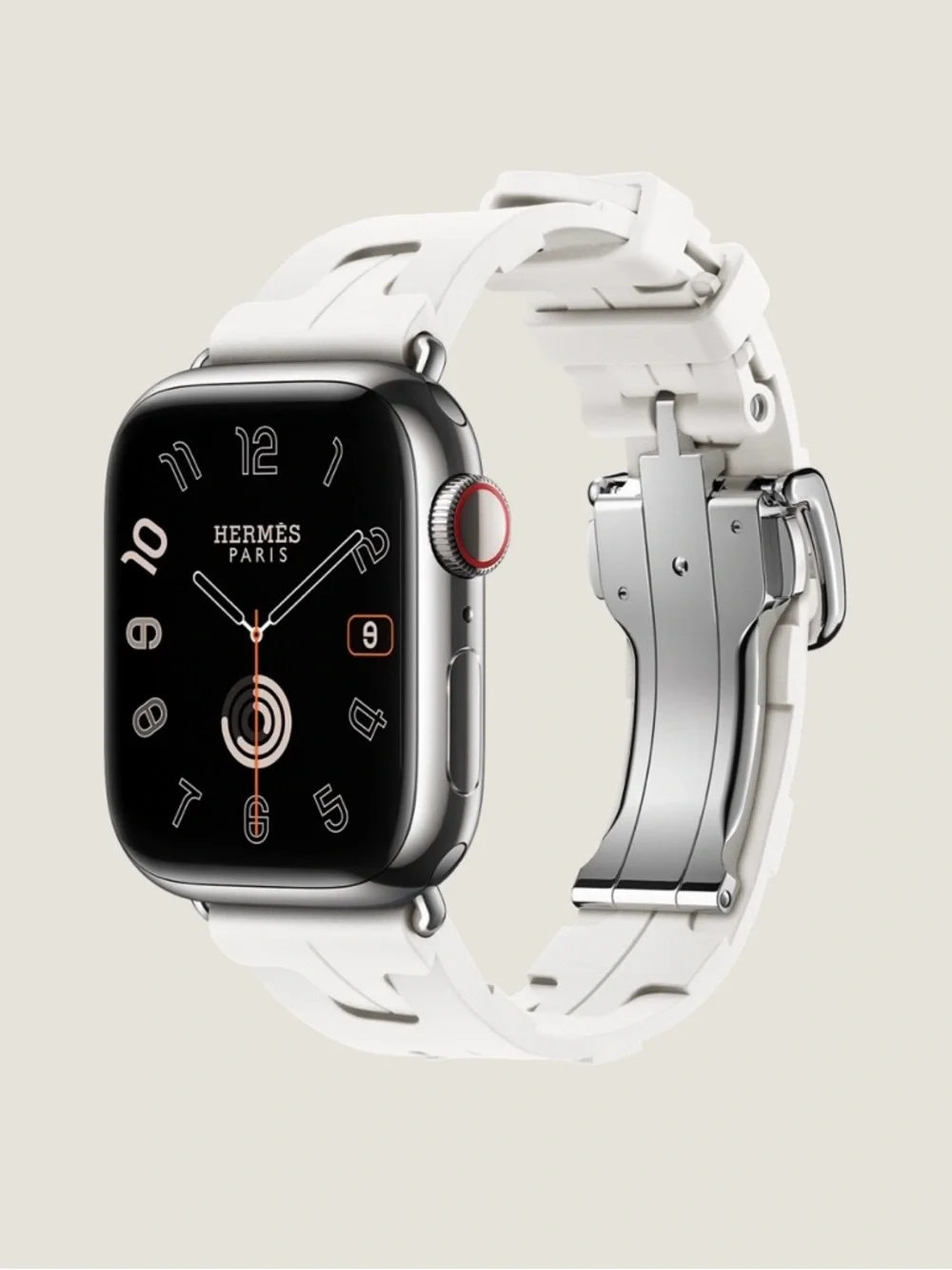 Hermès Edition Apple Watch with White and Orange Sport Bands (Series 11 - 42 mm)